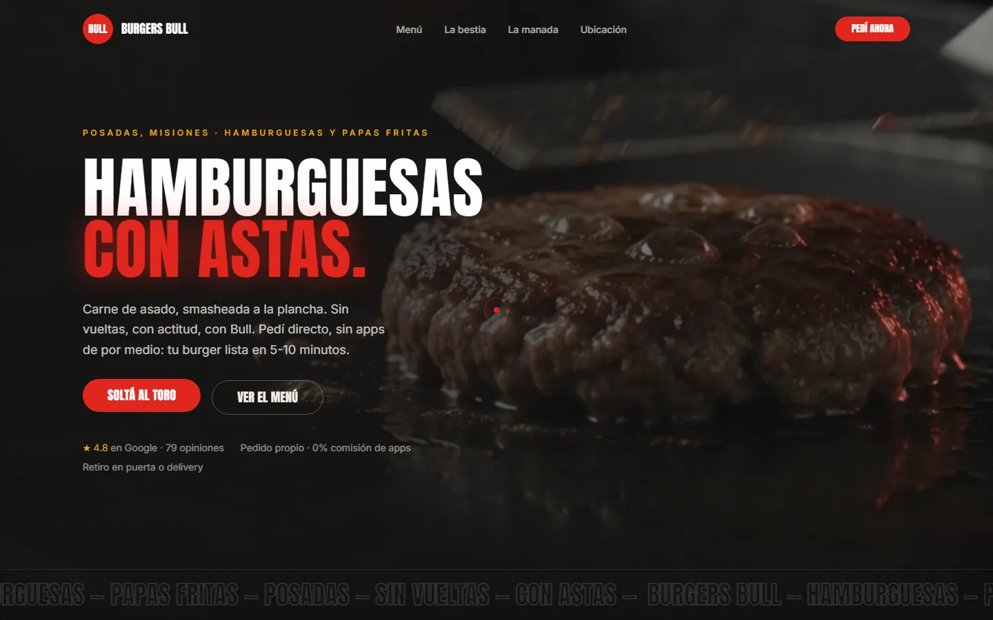 La web de Burgers Bull en una computadora