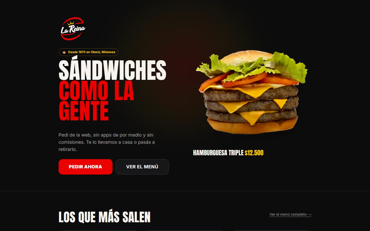 La web de La Reina Sandwiches en una computadora